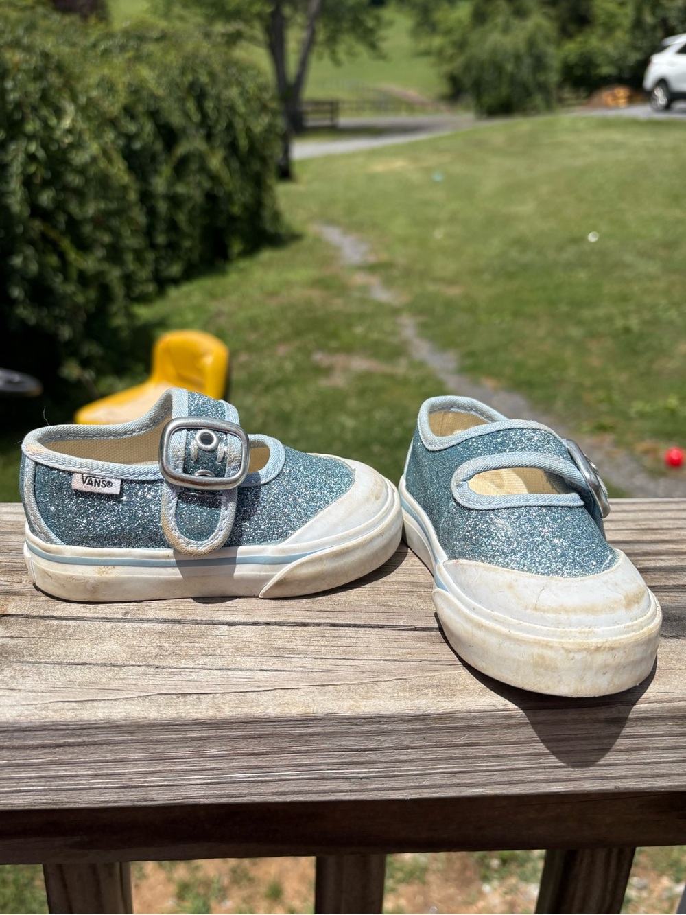 Vans Kids Glitter Mary Jane Sneakers in Sparkling Blue